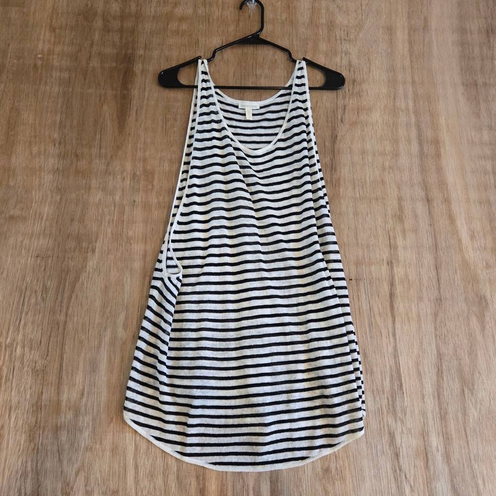 Eileen Fisher Linen Blend Striped Sleeveless Tunic Top Black White Large L/G